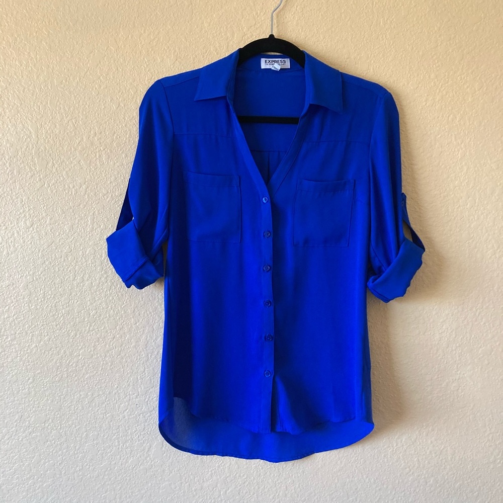 Express Button Down Long Sleeve Blue Blouse XS